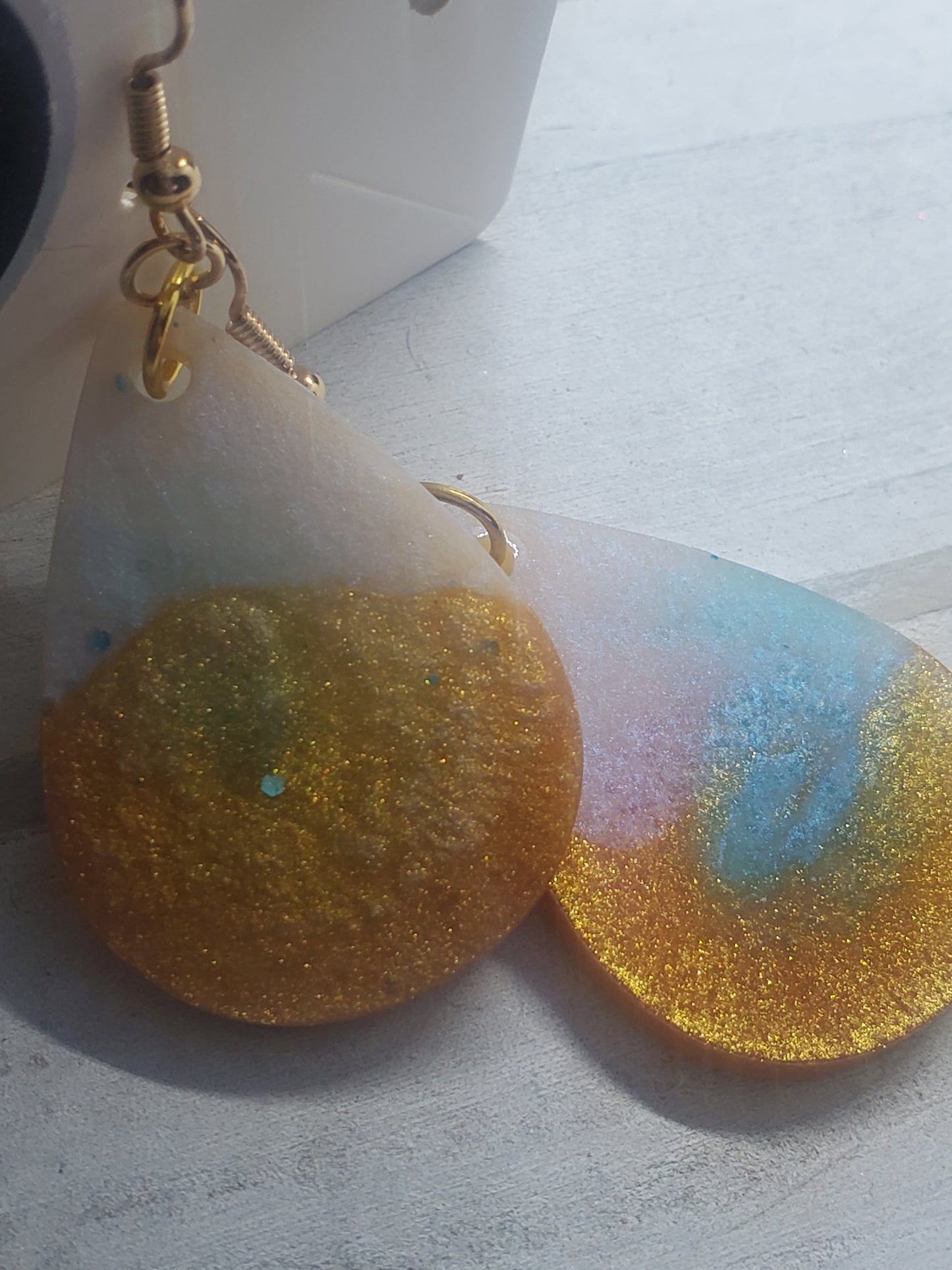 gold and teal teardrop earrings