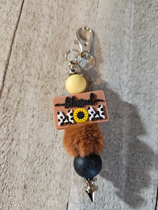 Blessed mom beaded keychain