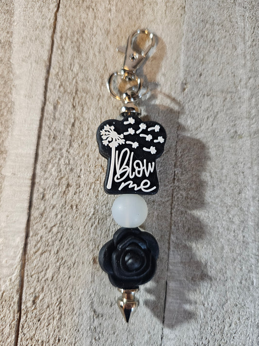 Blow me dandelion beaded keychain