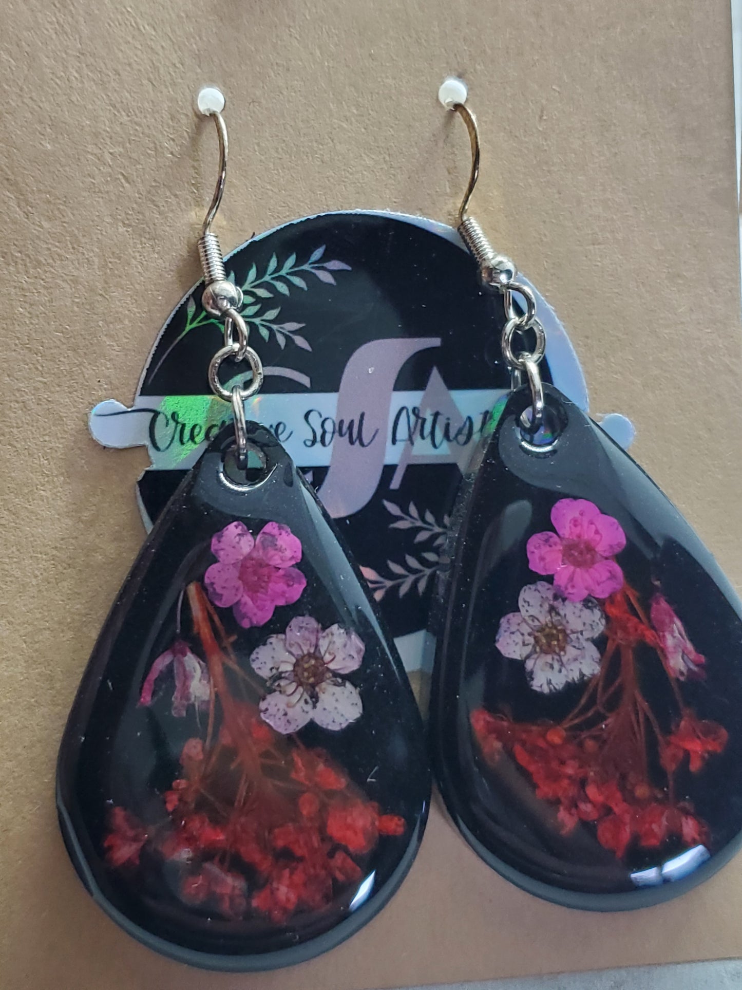 wildflowers on black earrings