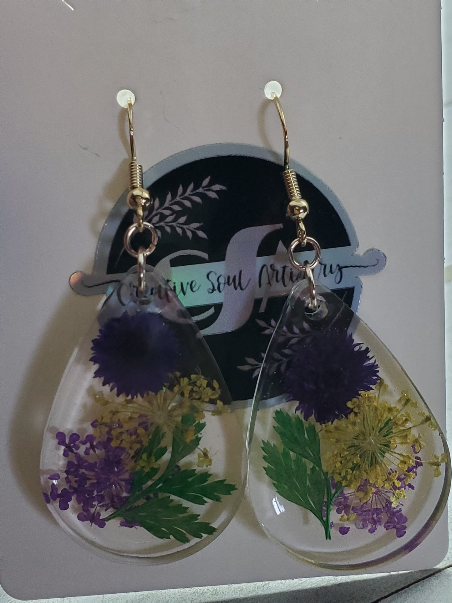 Purple and yellow wildflower earrings