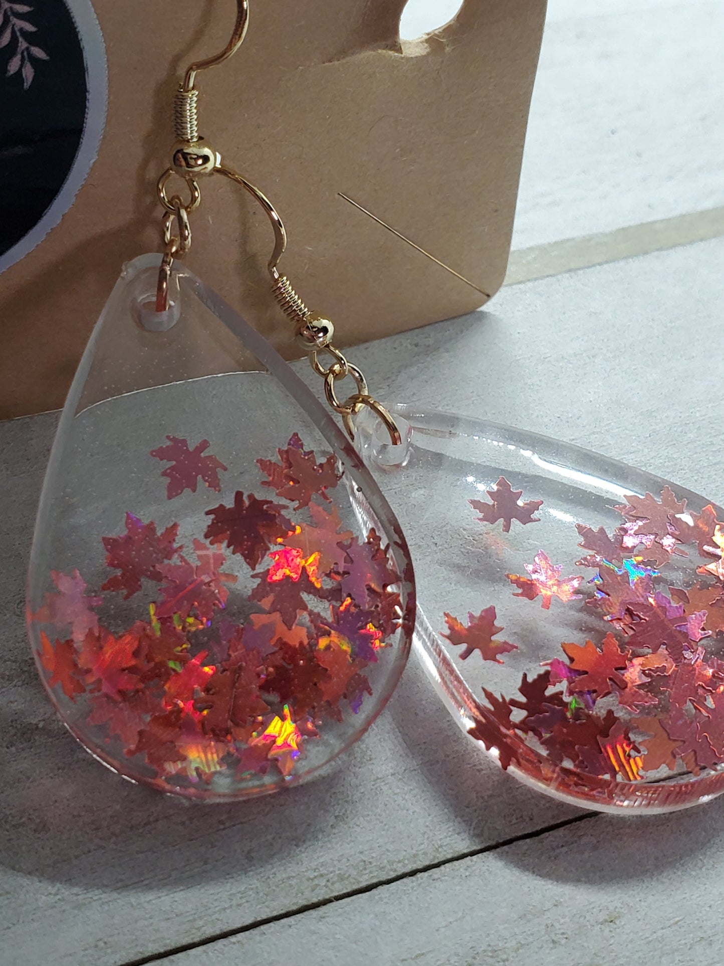 Autumn pink leaves earrings