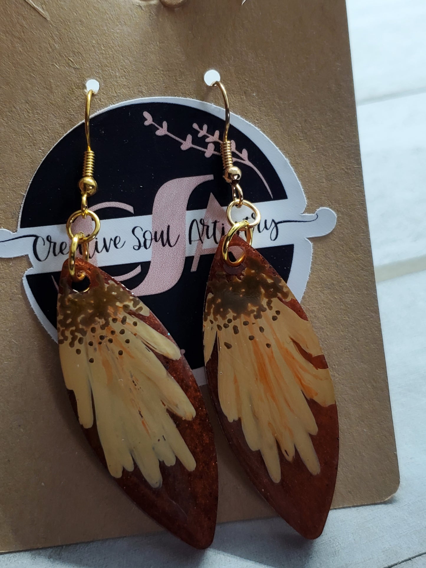 Handpainted sunflower earrings