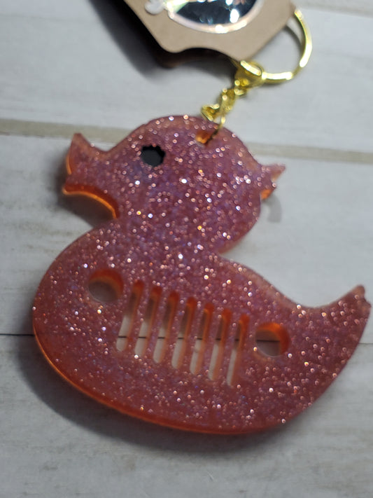 Pink glitter Glow-in-the-dark Jeep duck keychain