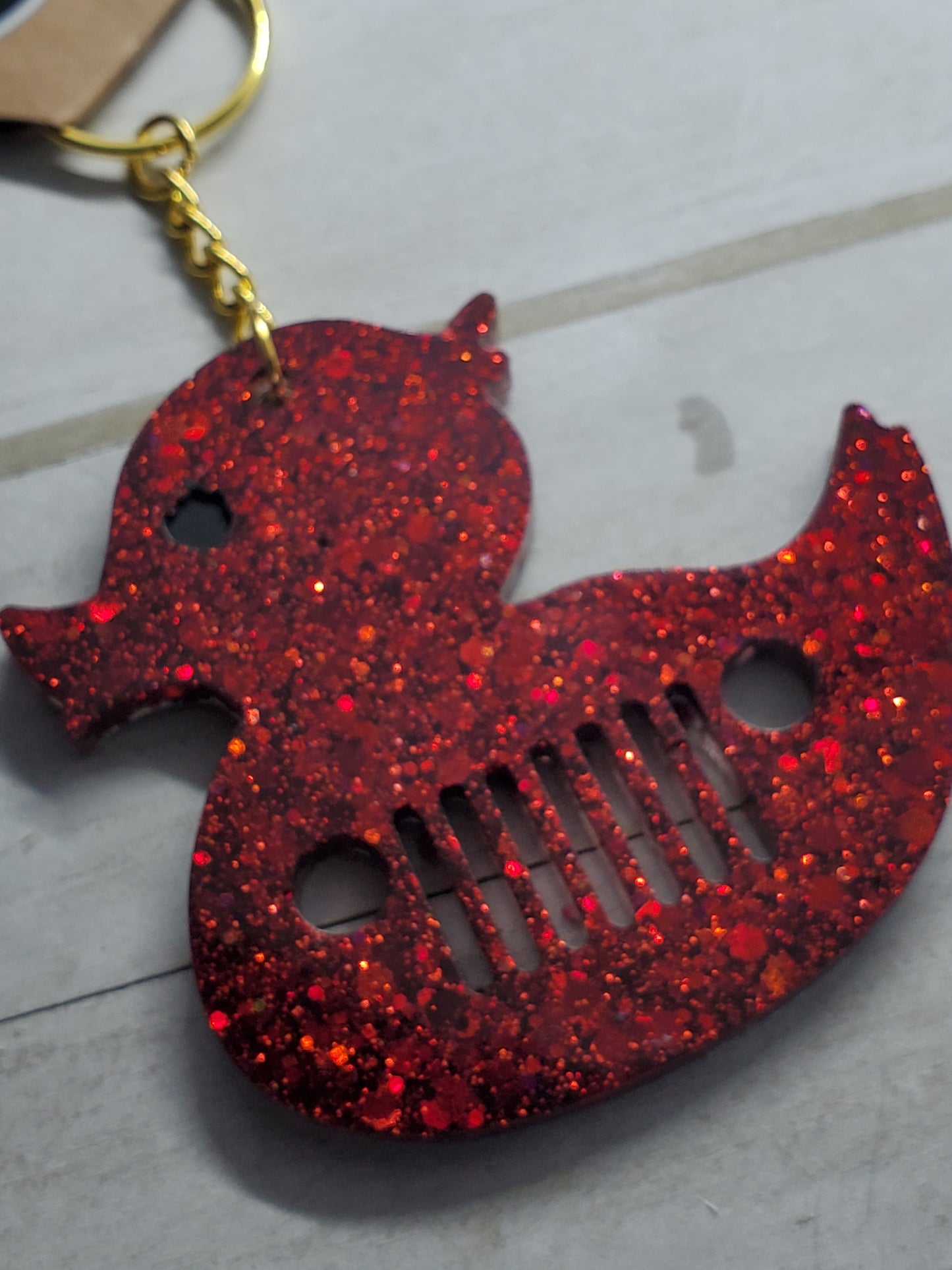 Red glitter Glow-in-the-dark Jeep duck keychain