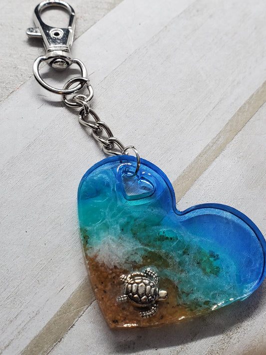 Beach turtle heart keychain