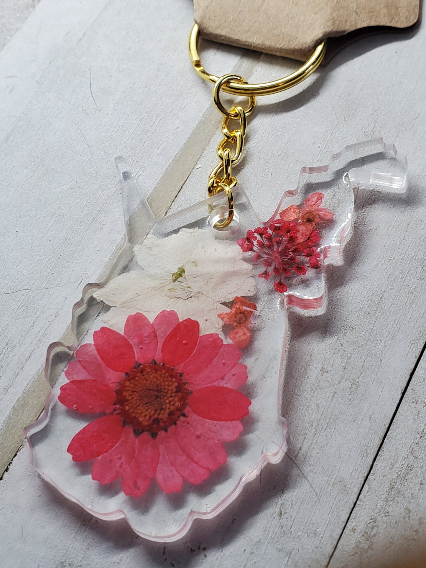 West Virginia pink wildflower keychain