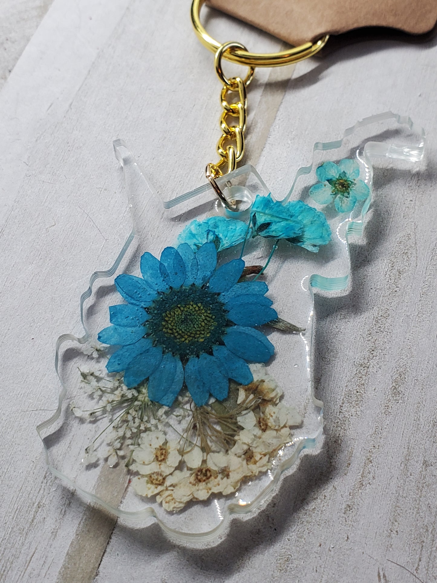 West Virginia blue wildflower keychain