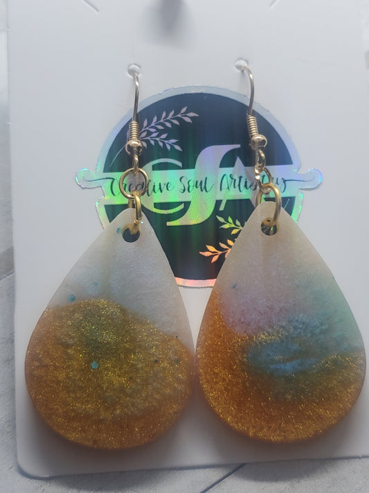 gold and teal teardrop earrings