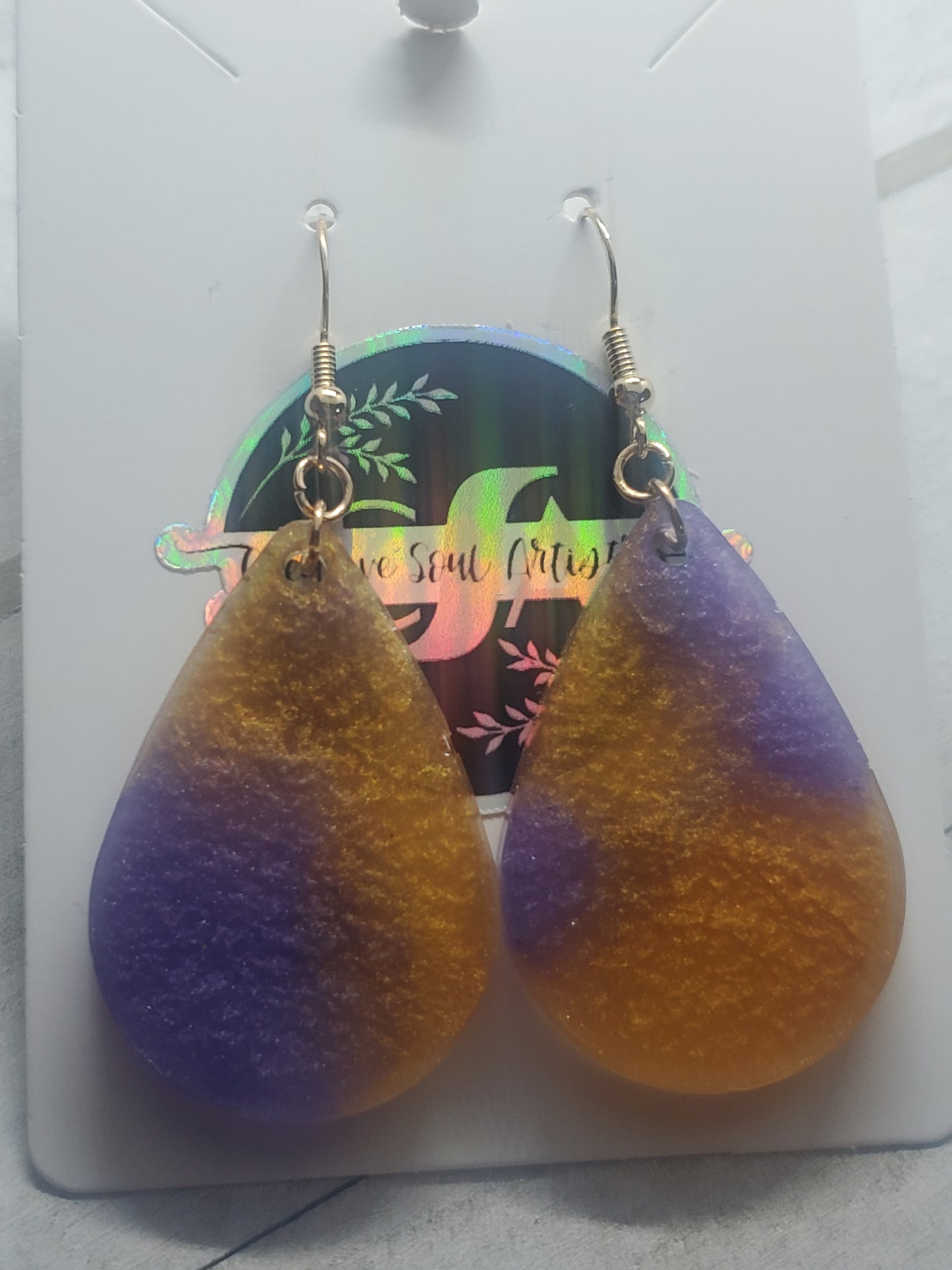 purple and gold teardrop earrings