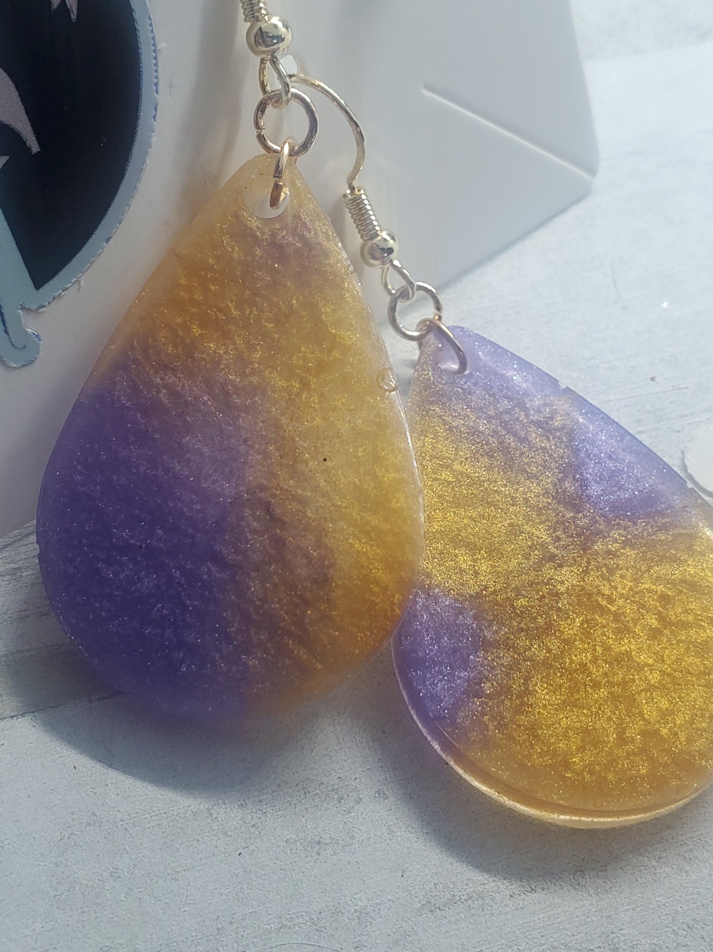 purple and gold teardrop earrings