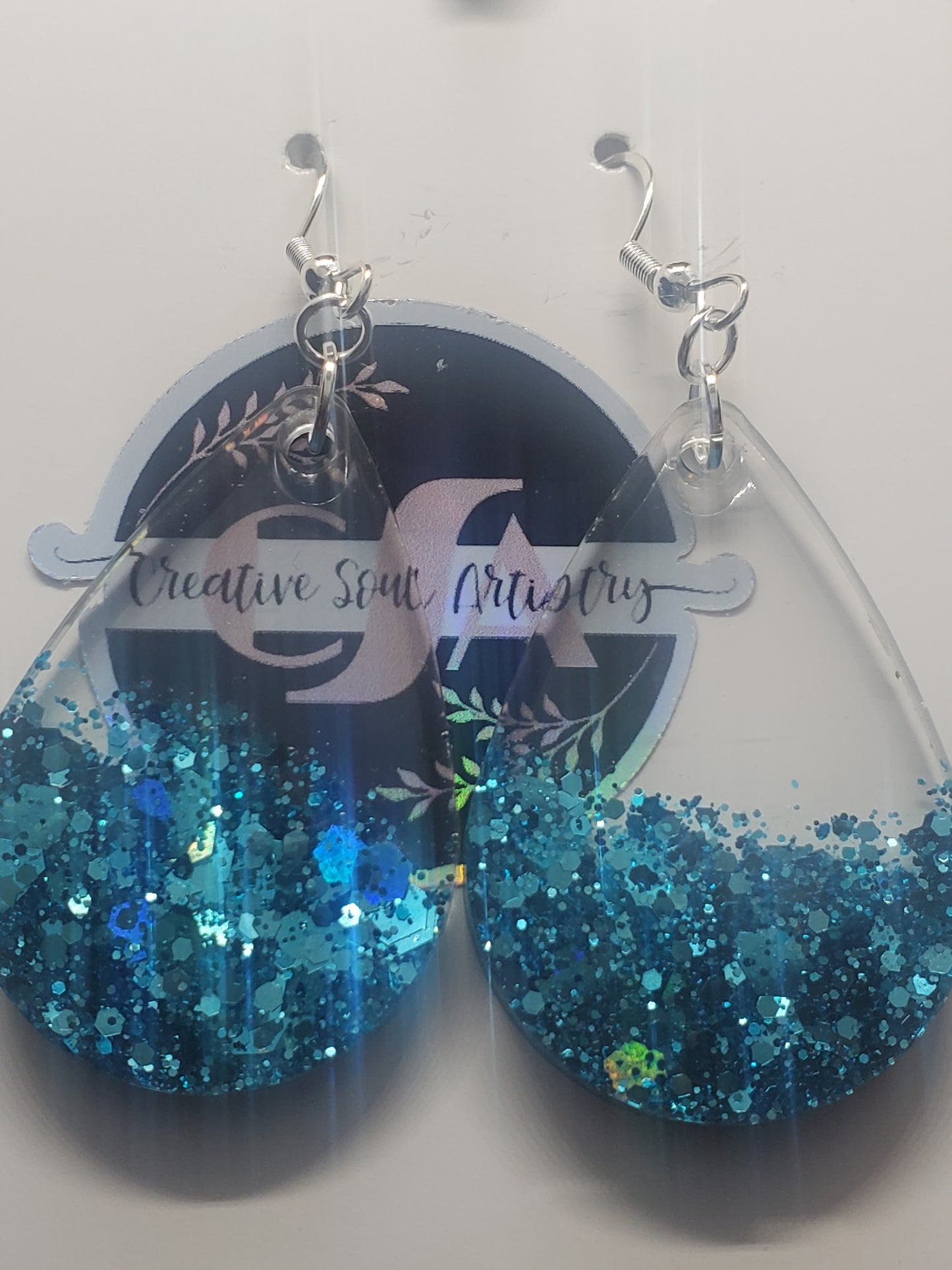 Blue glitter earrings