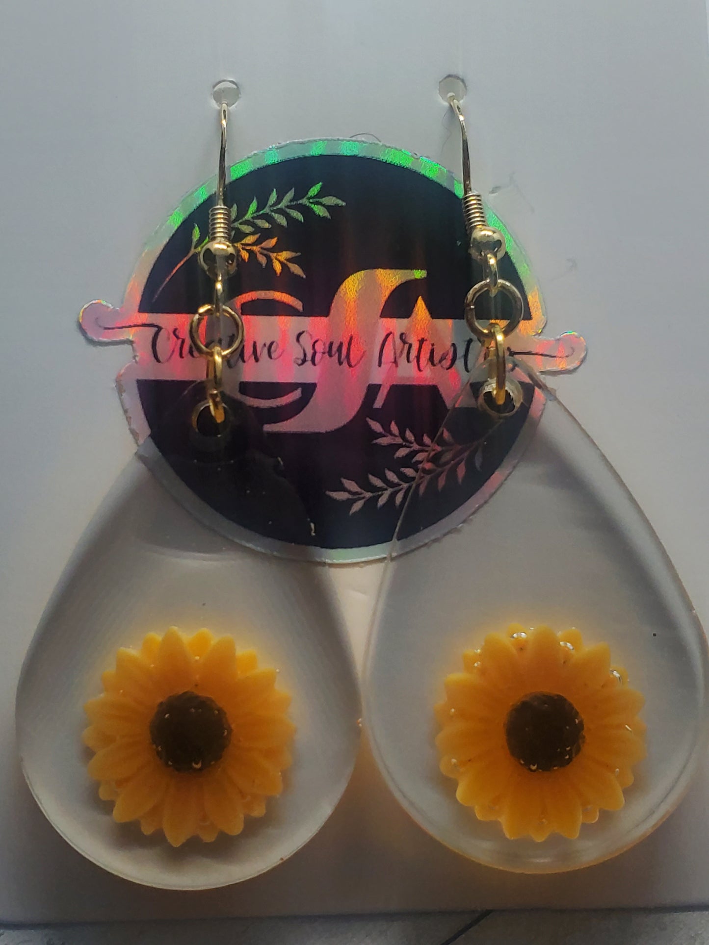 sunflowers in resin earrings