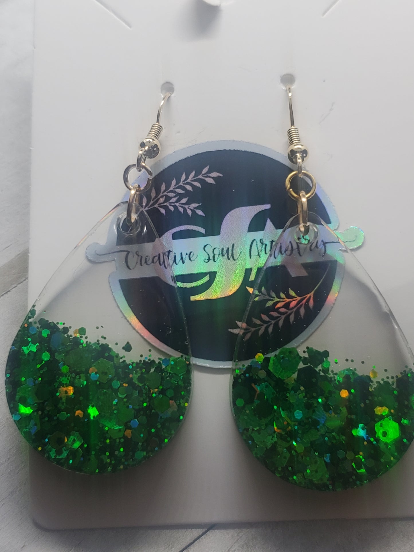 Green glitter earrings