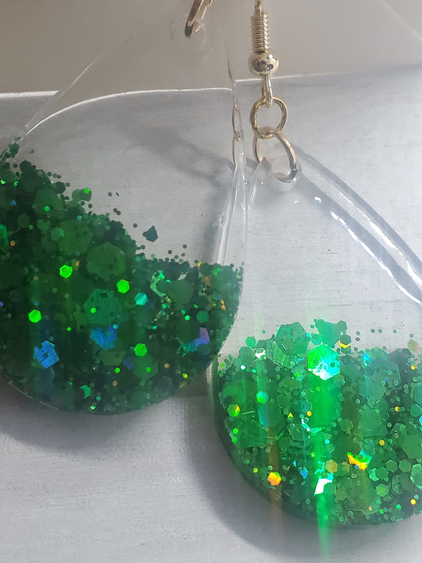 Green glitter earrings