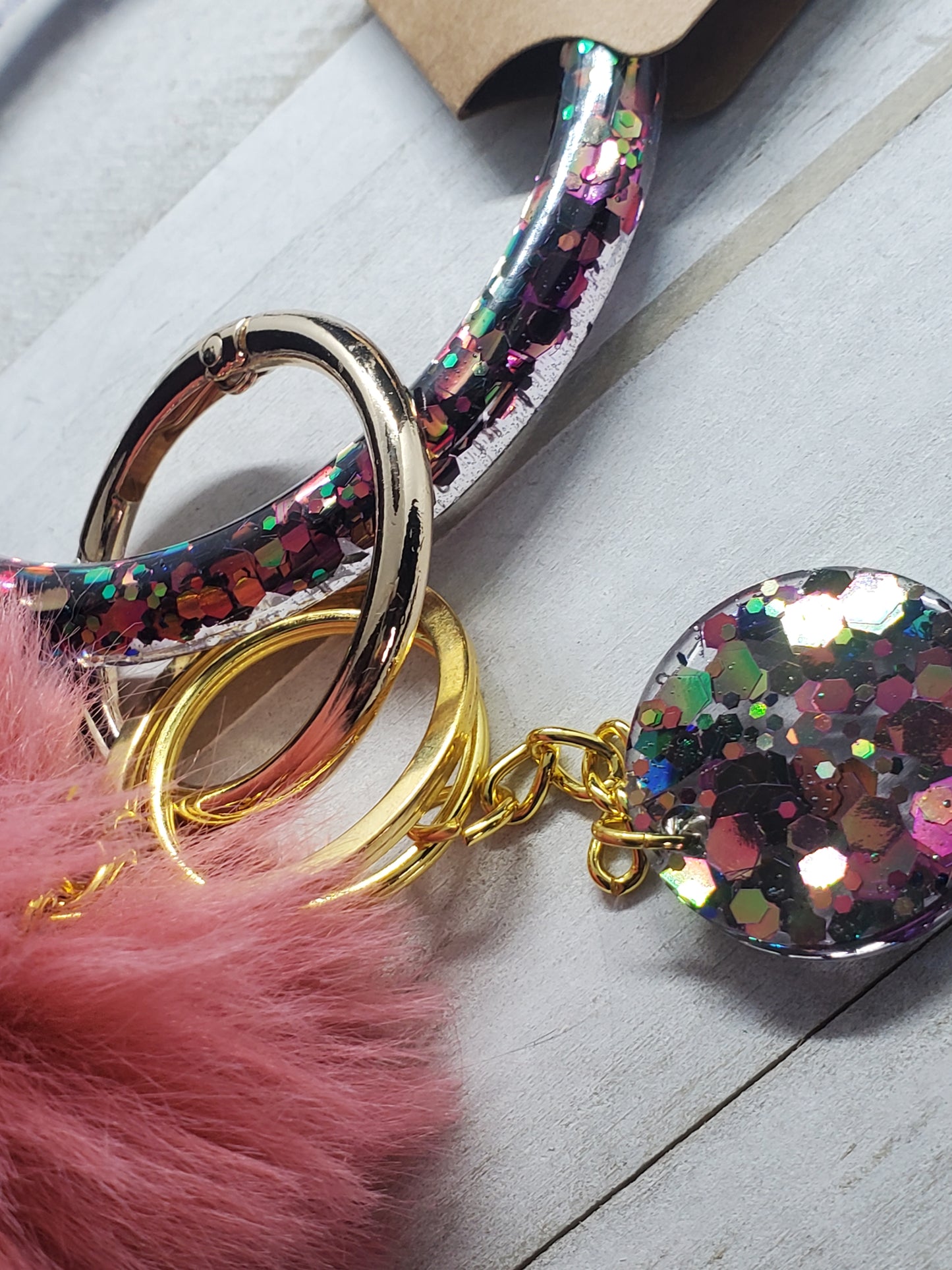 Chameleon glitter bangle wristlet keychain