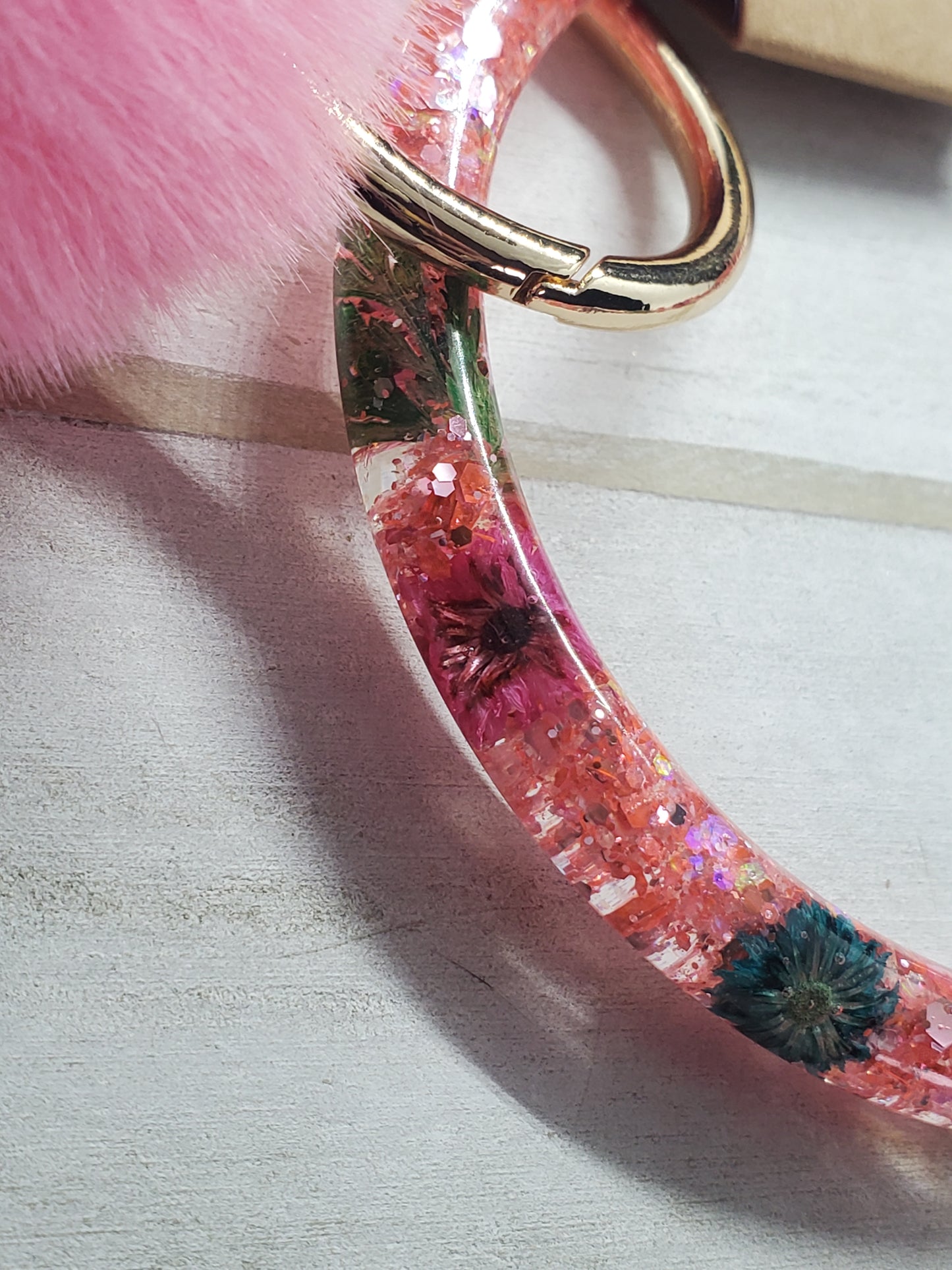 Pink bangle wristlet keychain