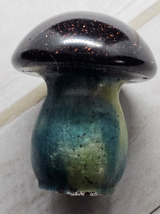 green and black resin mushroom