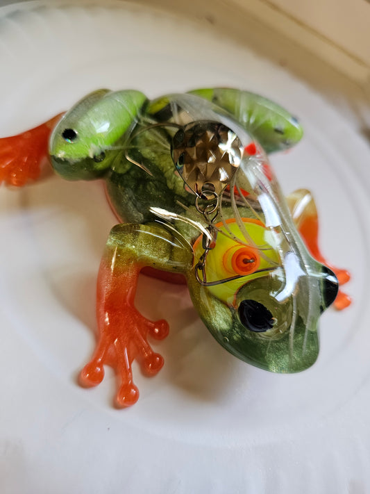 Fishing resin frog statue