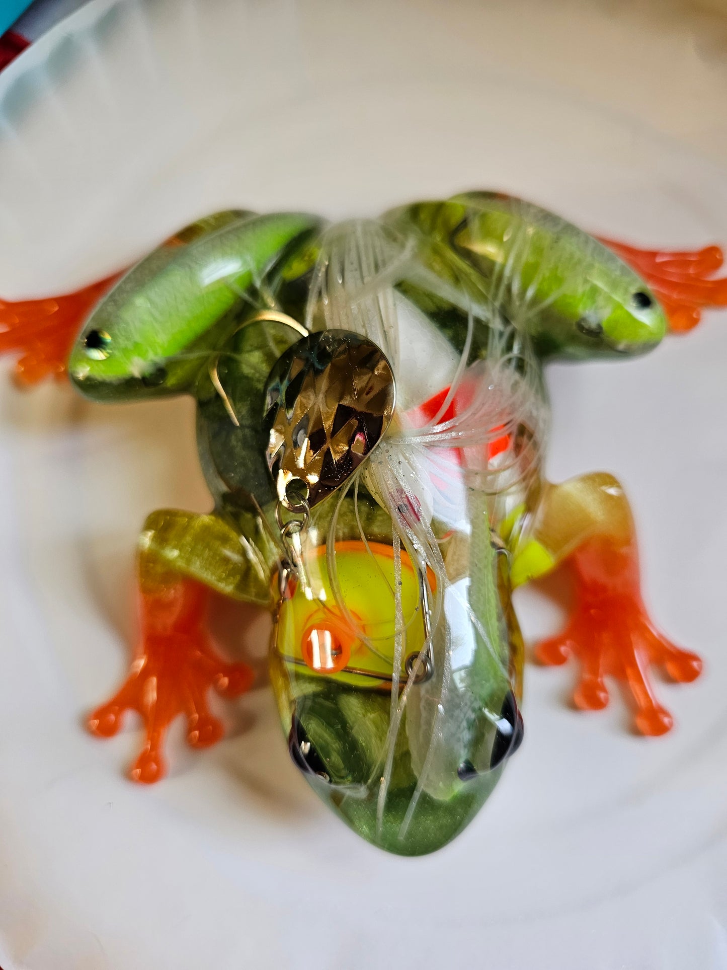 Fishing resin frog statue
