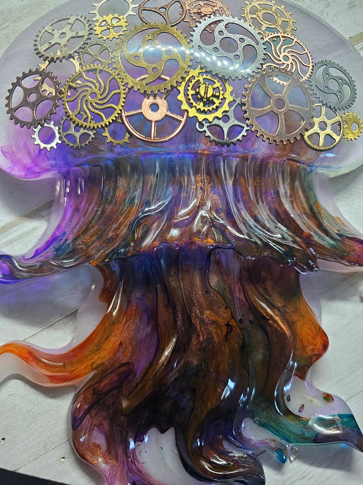 Steampunk jellyfish resin figurine and wall art