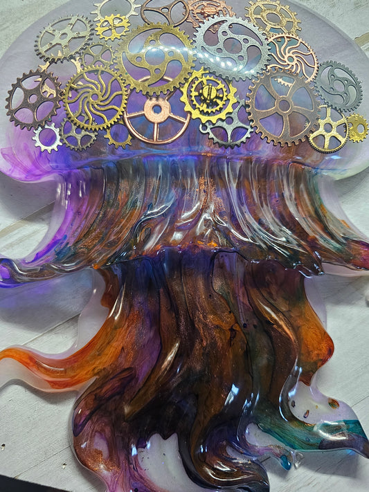 Steampunk jellyfish resin figurine and wall art