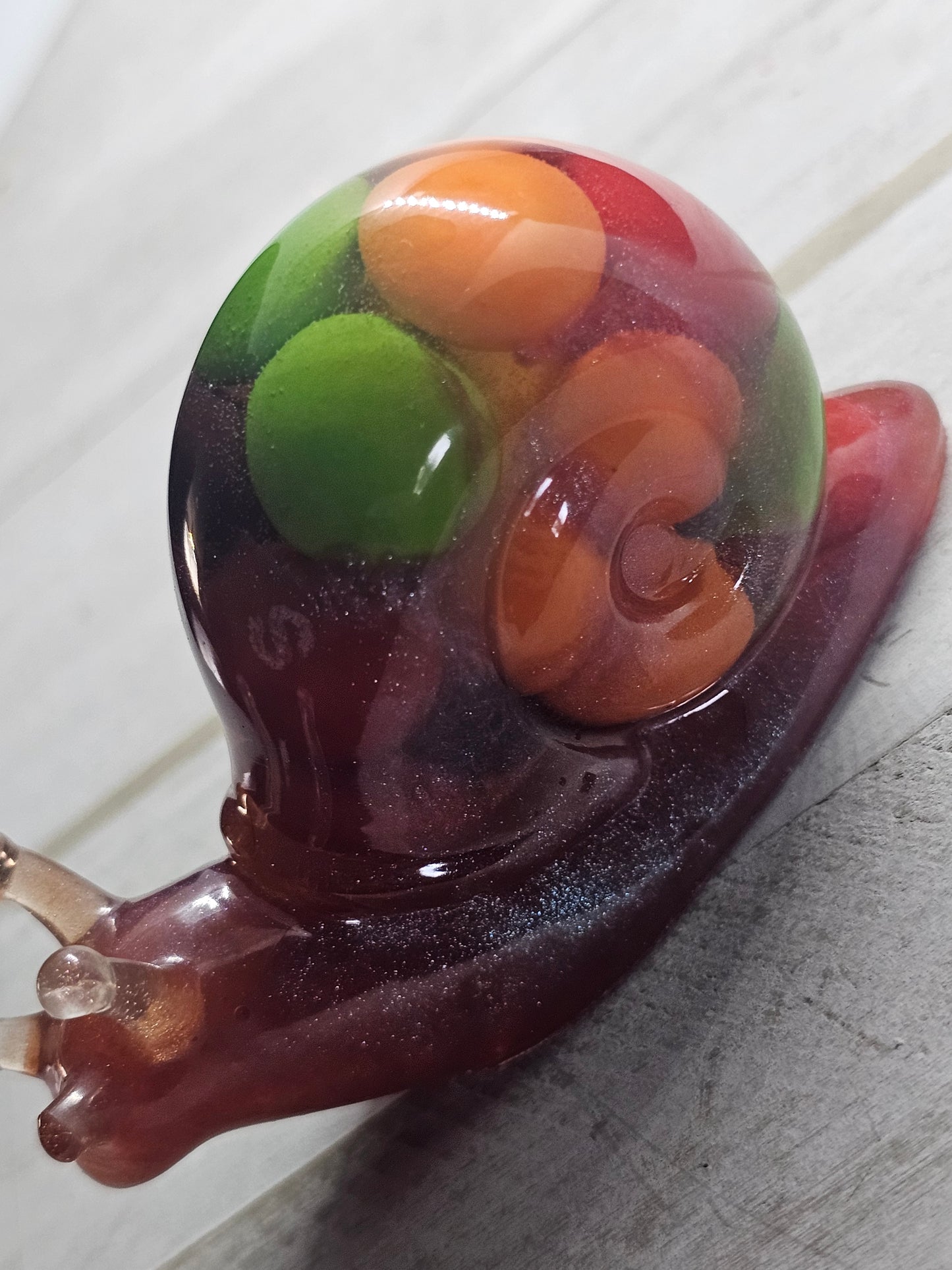 Skittles resin snail statue