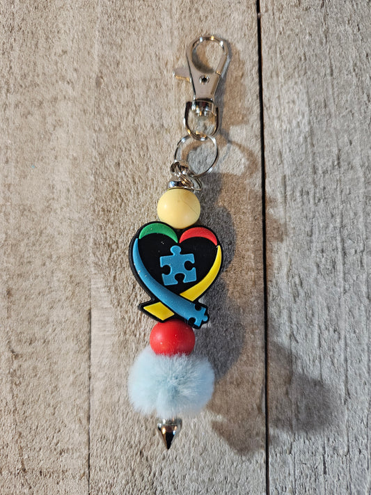 Autism heart beaded keychain