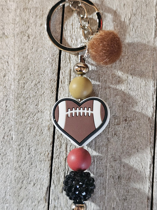 Heart football beaded keychain