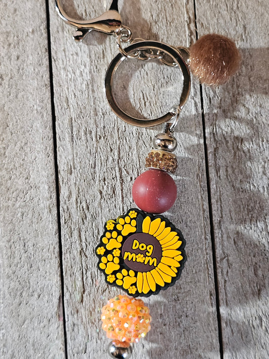Sunflower dog mom beaded keychain