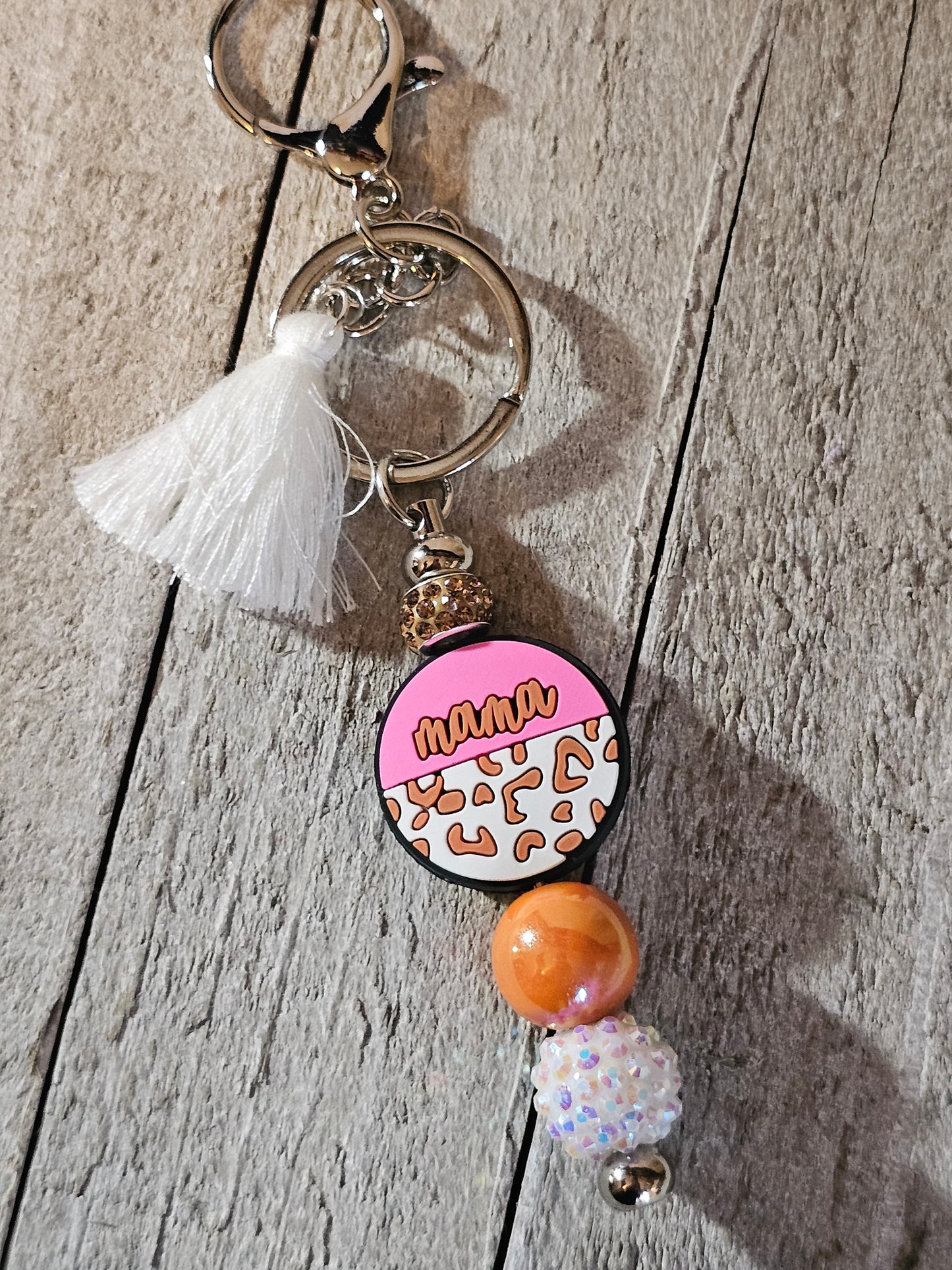 Mama cheetah beaded keychain