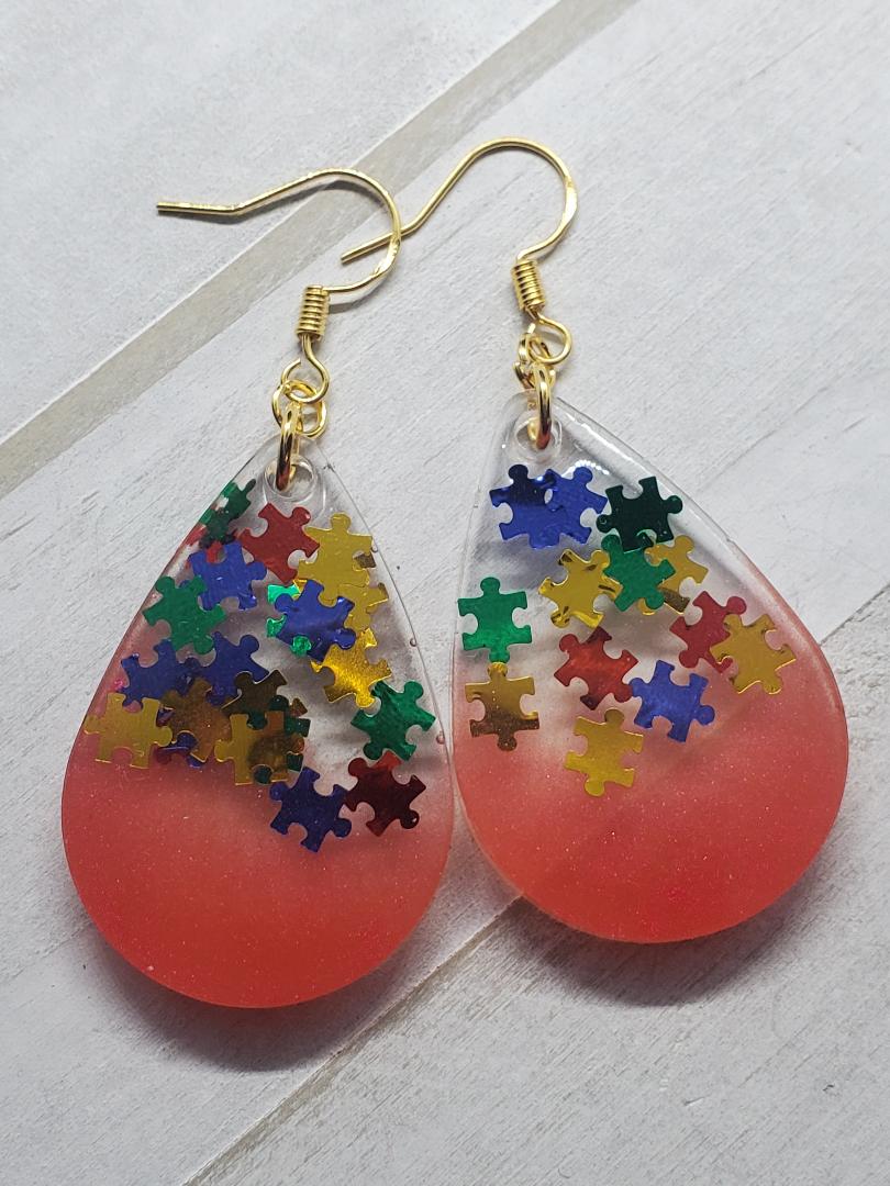 Red autism resin earrings