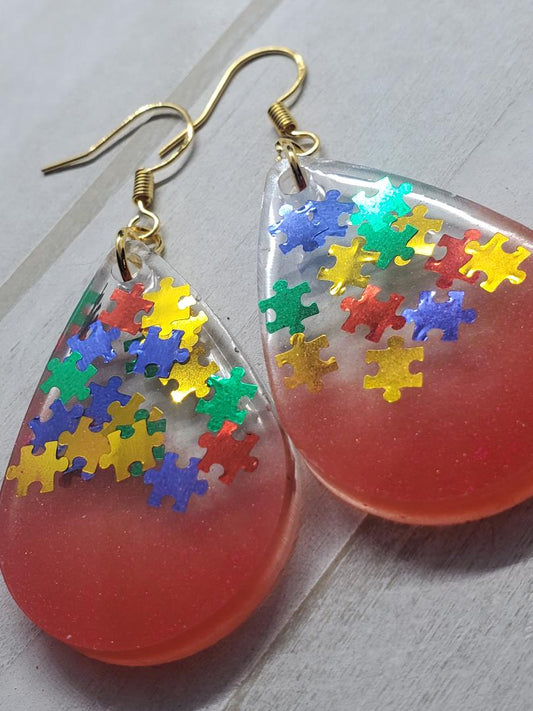 Red autism resin earrings