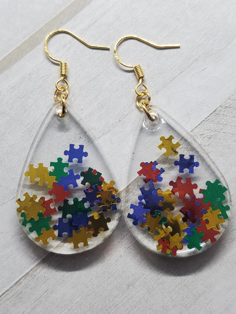 Autism teardrop resin earrings