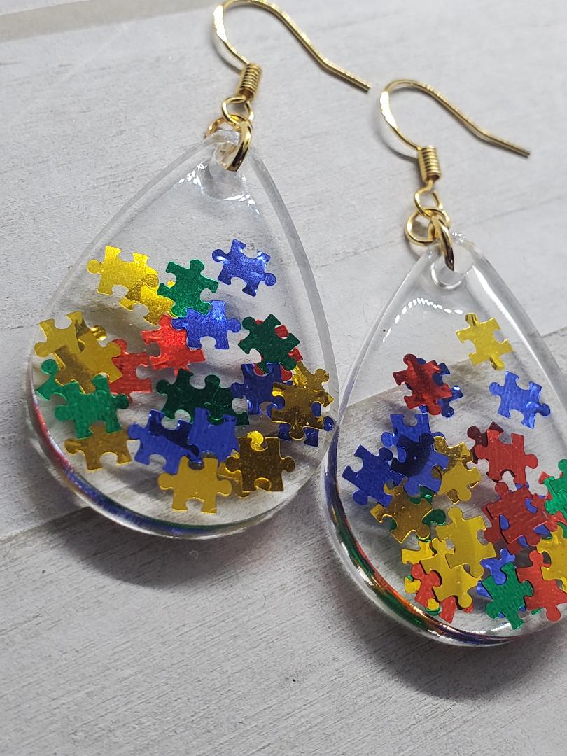 Autism teardrop resin earrings