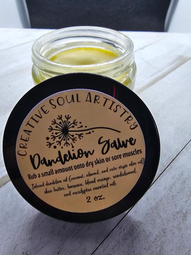 Dandelion organic salve, blood orange-sandalwood-eucalyptus blend 2oz