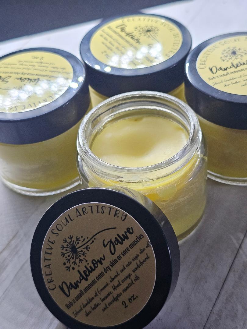 Dandelion organic salve, blood orange-sandalwood-eucalyptus blend 2oz