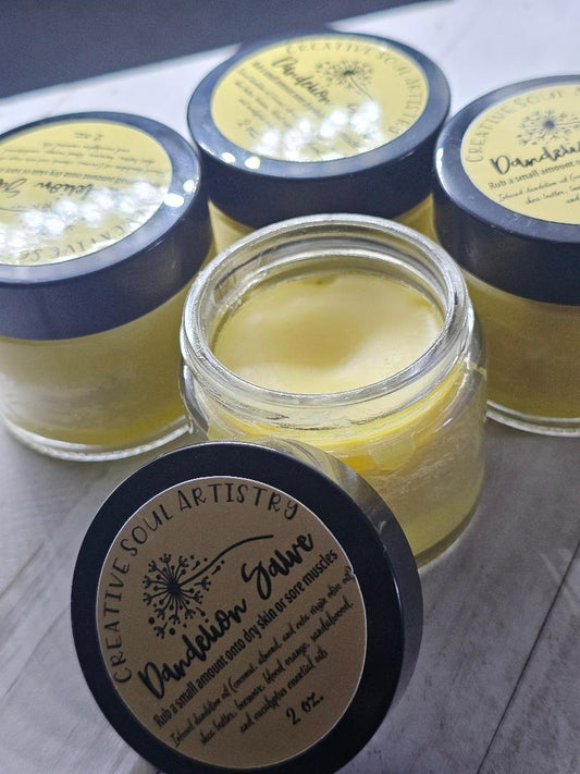 Dandelion organic salve, blood orange-sandalwood-eucalyptus blend 2oz