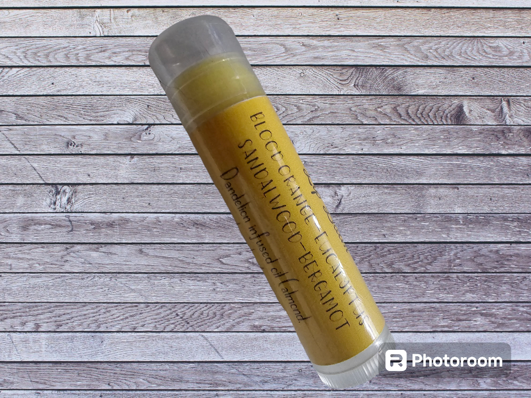 dandelion organic lip balm/Chapstick-blood orange, eucalyptus, sandalwood, bergamot blend