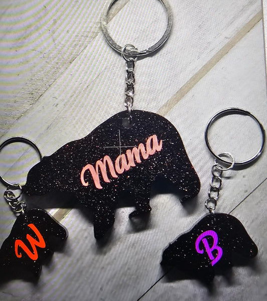 Mama bear personalized keychain set