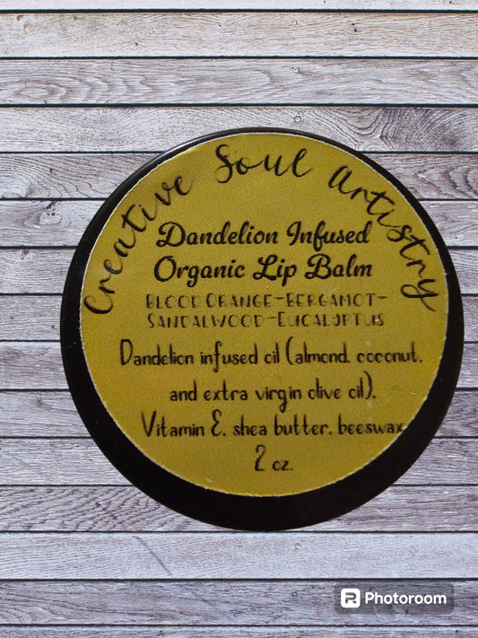 Dandelion organic and all-natural lip balm, Blood orange-bergamot-eucalyptus-sandalwood blend