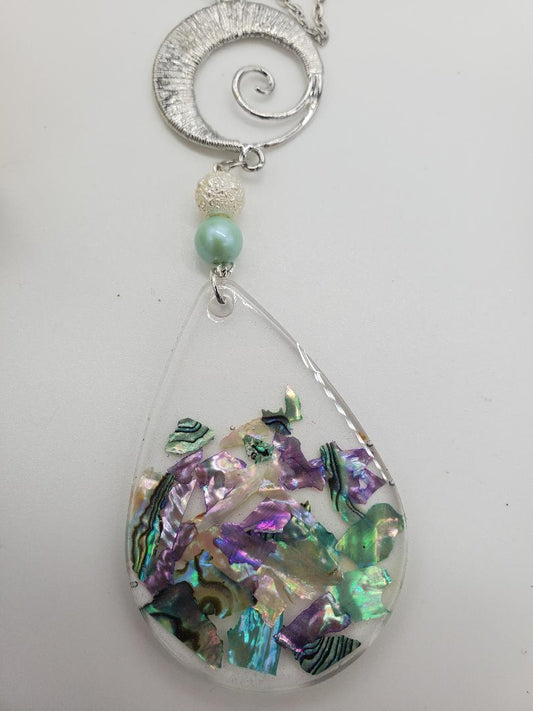 Sea glass resin necklace