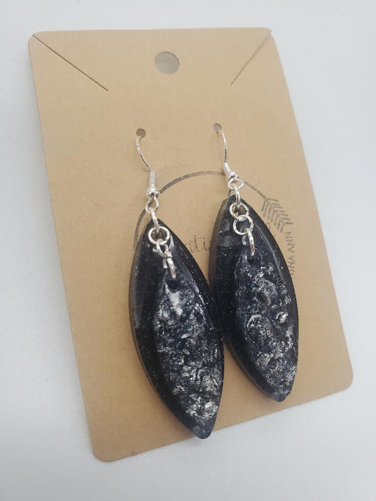 Black/silver leaf earrings