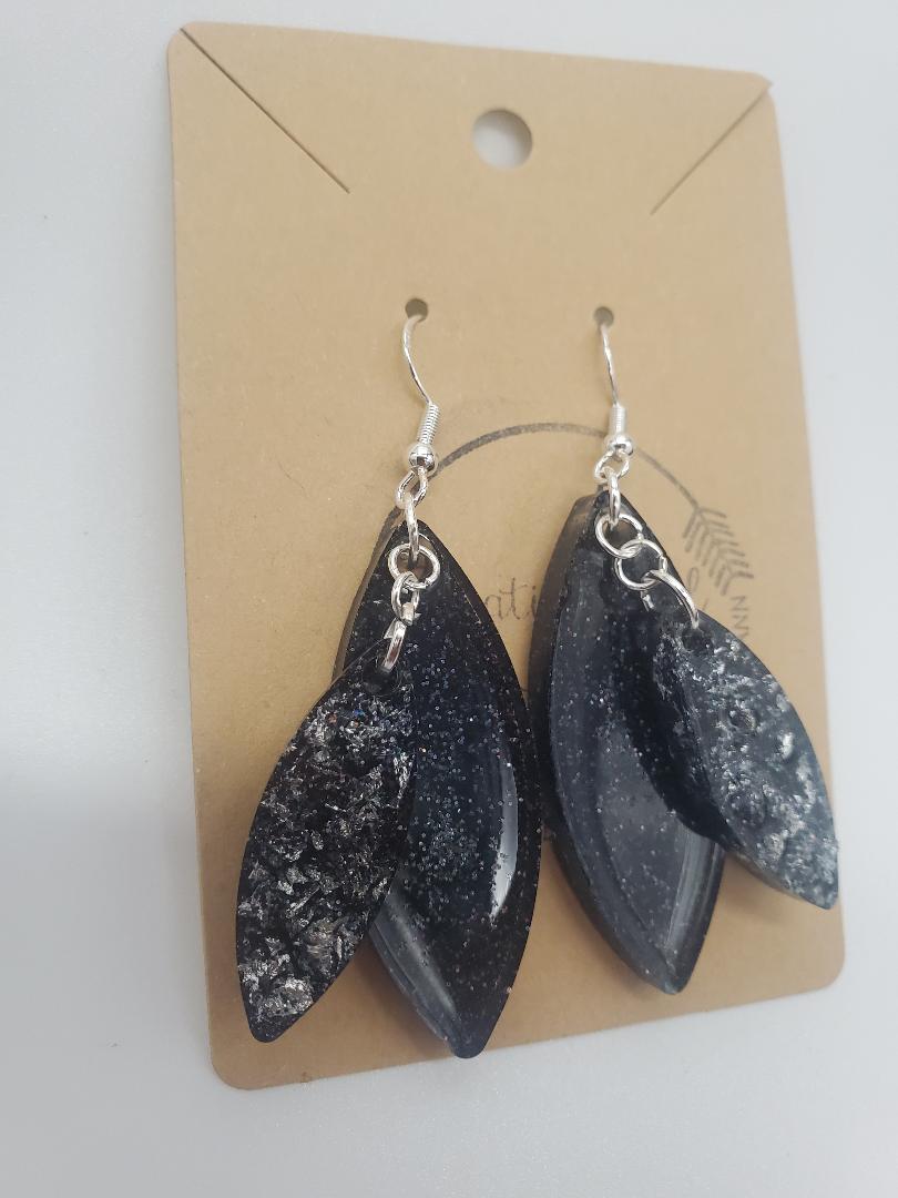 Black/silver leaf earrings