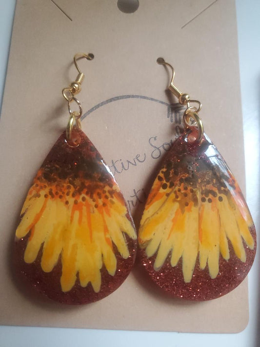 sunflower earrings hand painted