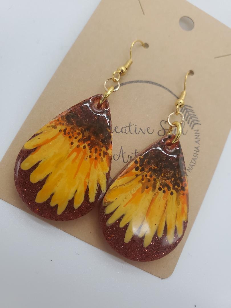 sunflower earrings hand painted