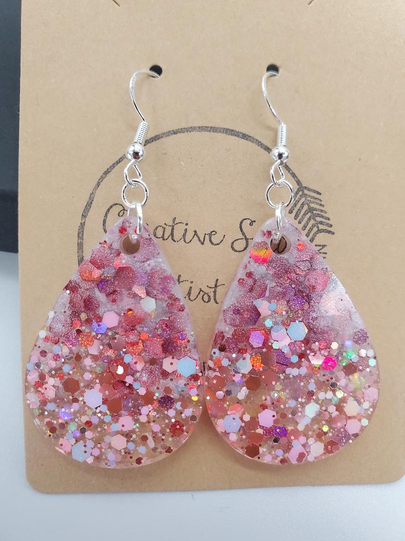 Pink glitter earrings