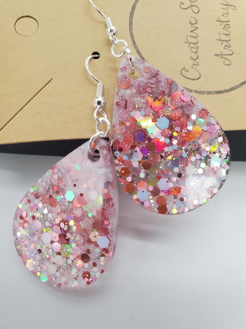 Pink glitter earrings