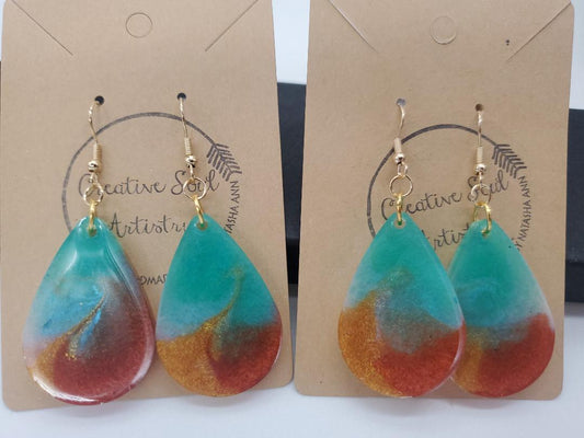 teal swirl earrings