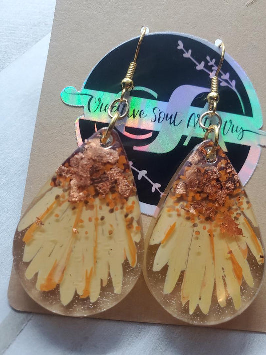 Sunflower earrings w/ gold leaf hand painted